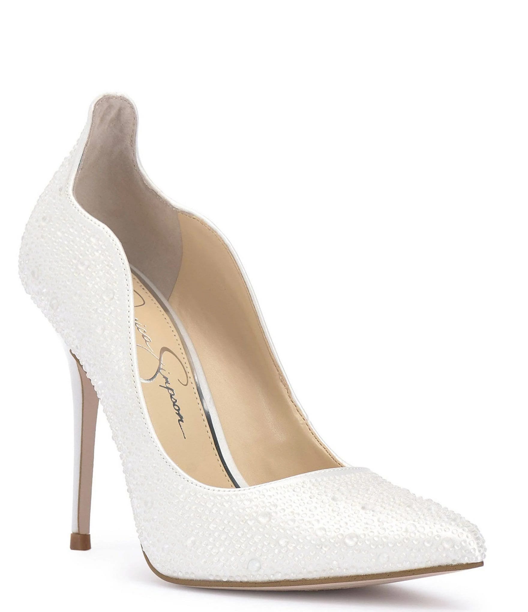 Jessica Simpson Chic White Graduation Pumps - Pull-On Satin with Leather Sole | Image