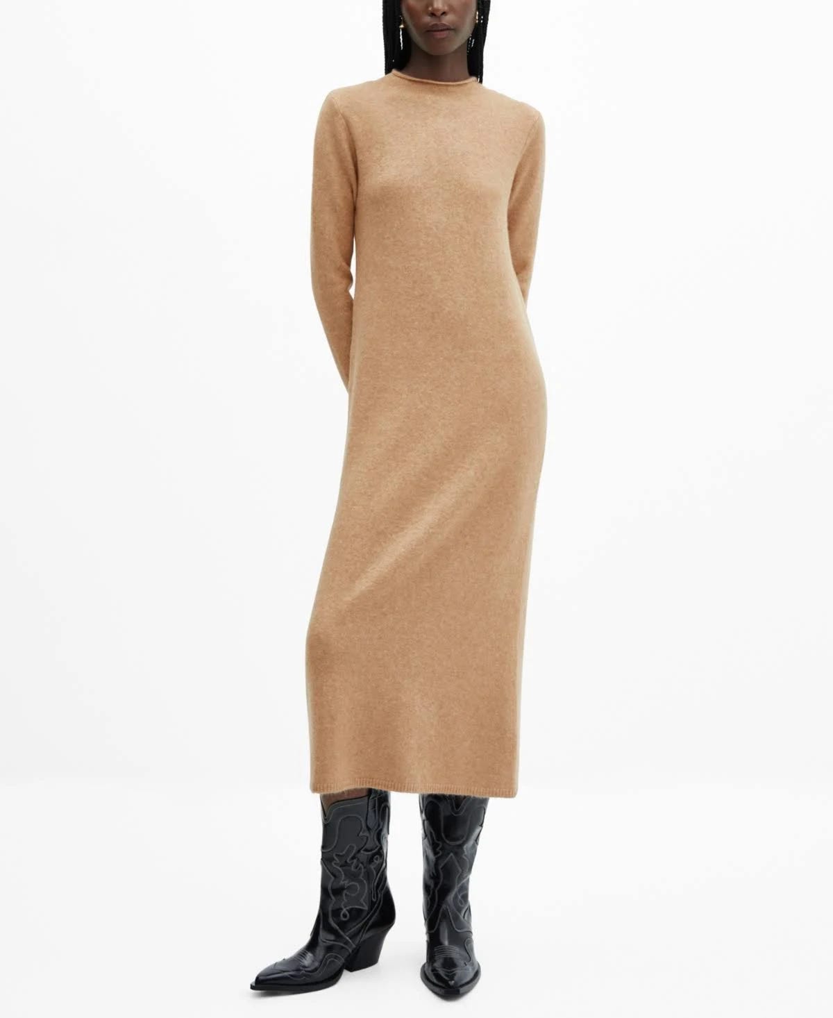 Comfortable Midi Dress for Women: Mango Knit Dress in Medium Brown | Image
