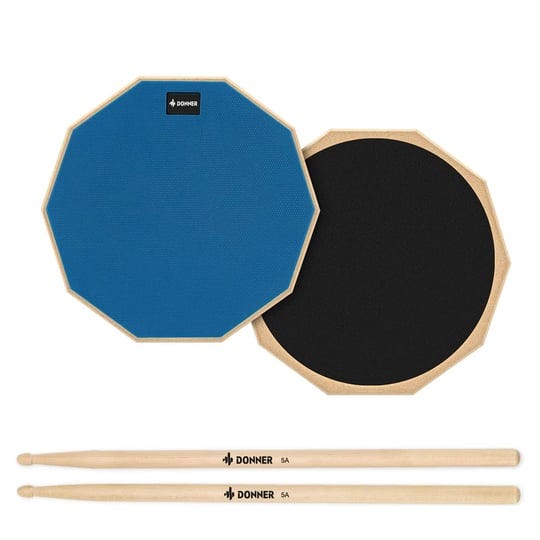 donner-12-inches-drum-practice-pad-2-sided-silent-drum-pad-set-blue-with-drum-sticks-1