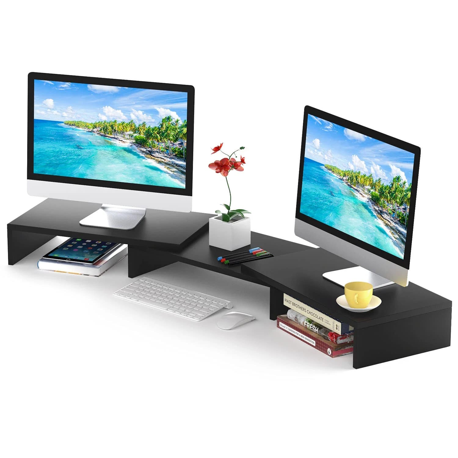 Adjustable 5Rcom Wooden Dual Monitor Stand-Desk Accessory | Image
