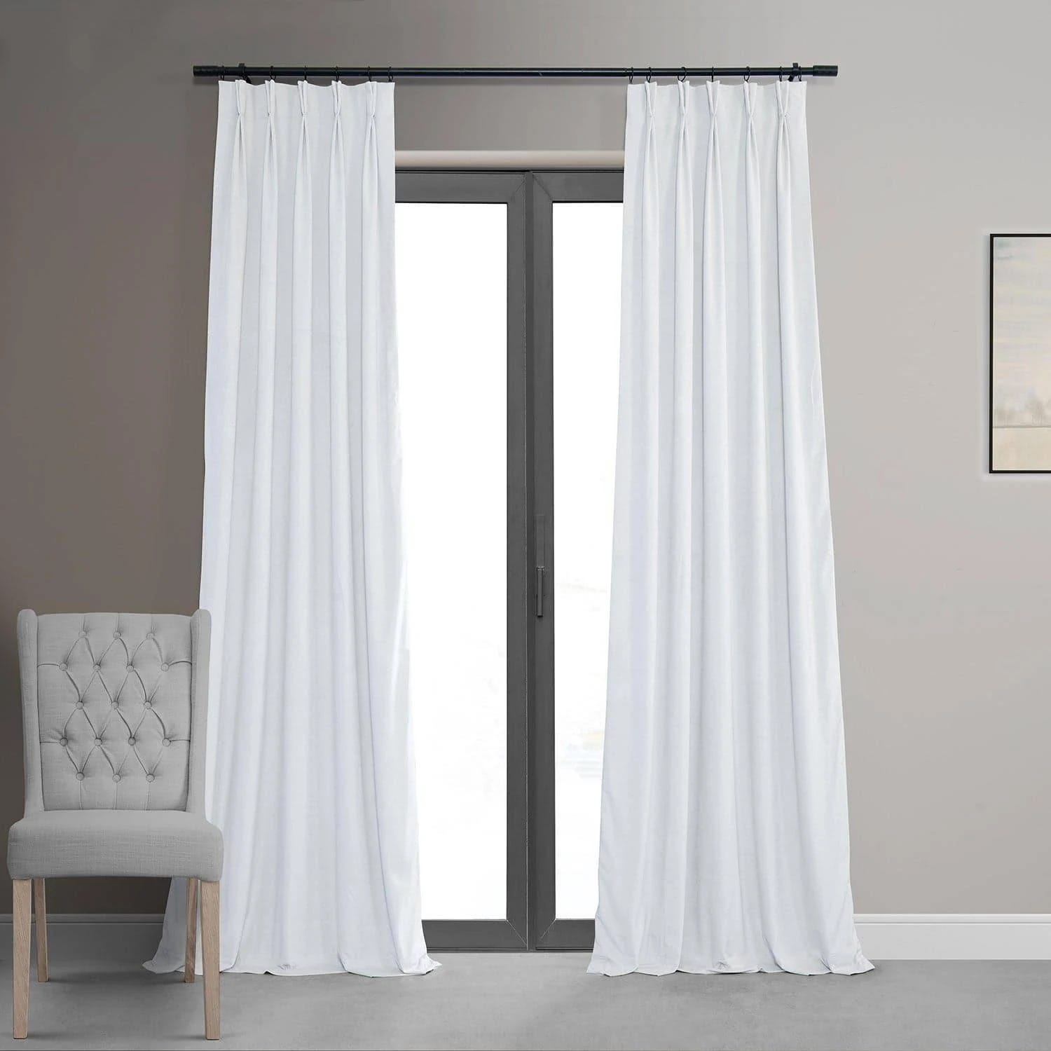 Luxurious White Velvet Blackout Curtains by Primary French Pleat | Image