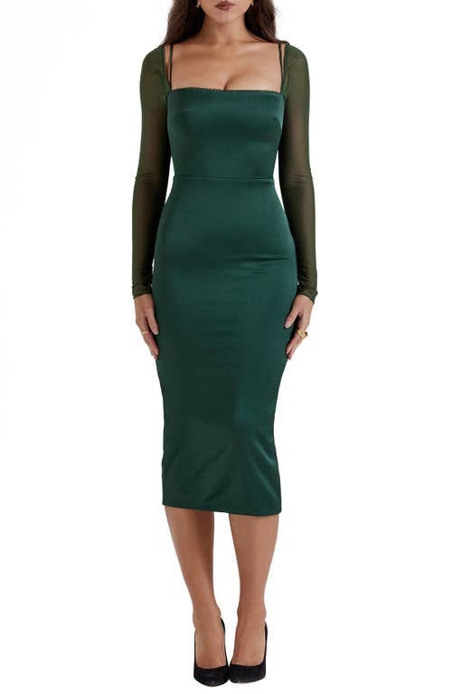 Elegant Green Long Sleeve Cocktail Dress with Corsetry Detail | Image