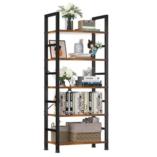 dumos-5-tiers-bookshelf-tall-bookcase-storage-shelves-organizer-classically-modern-book-shelf-for-cd-1