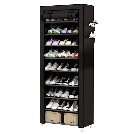 udear-9-tier-shoe-rack-with-dustproof-cover-shoe-shelf-storage-organizer-black-1