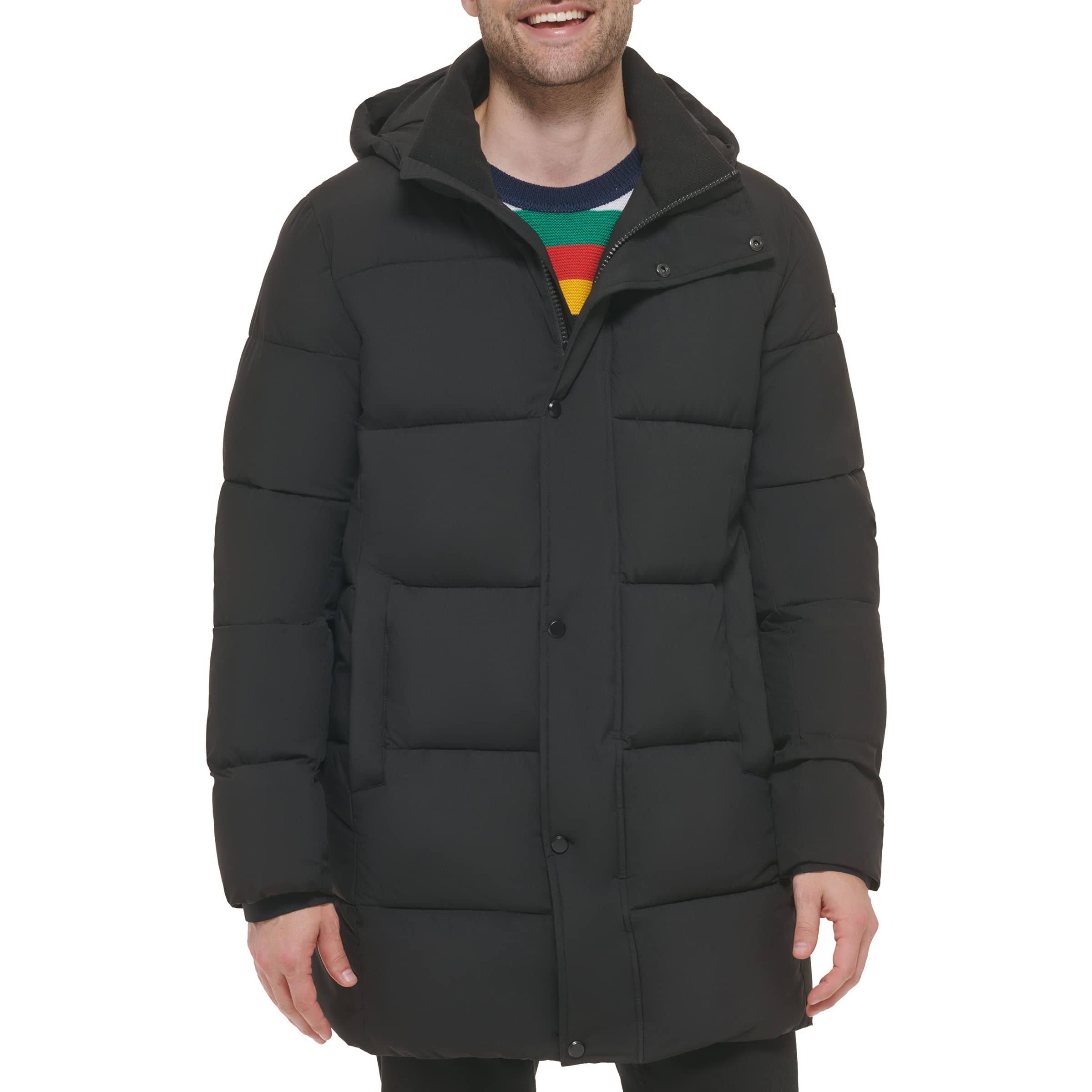 Calvin Klein Men's Long Stretch Quilted Puffer Jacket - Water-Resistant and Warm | Image