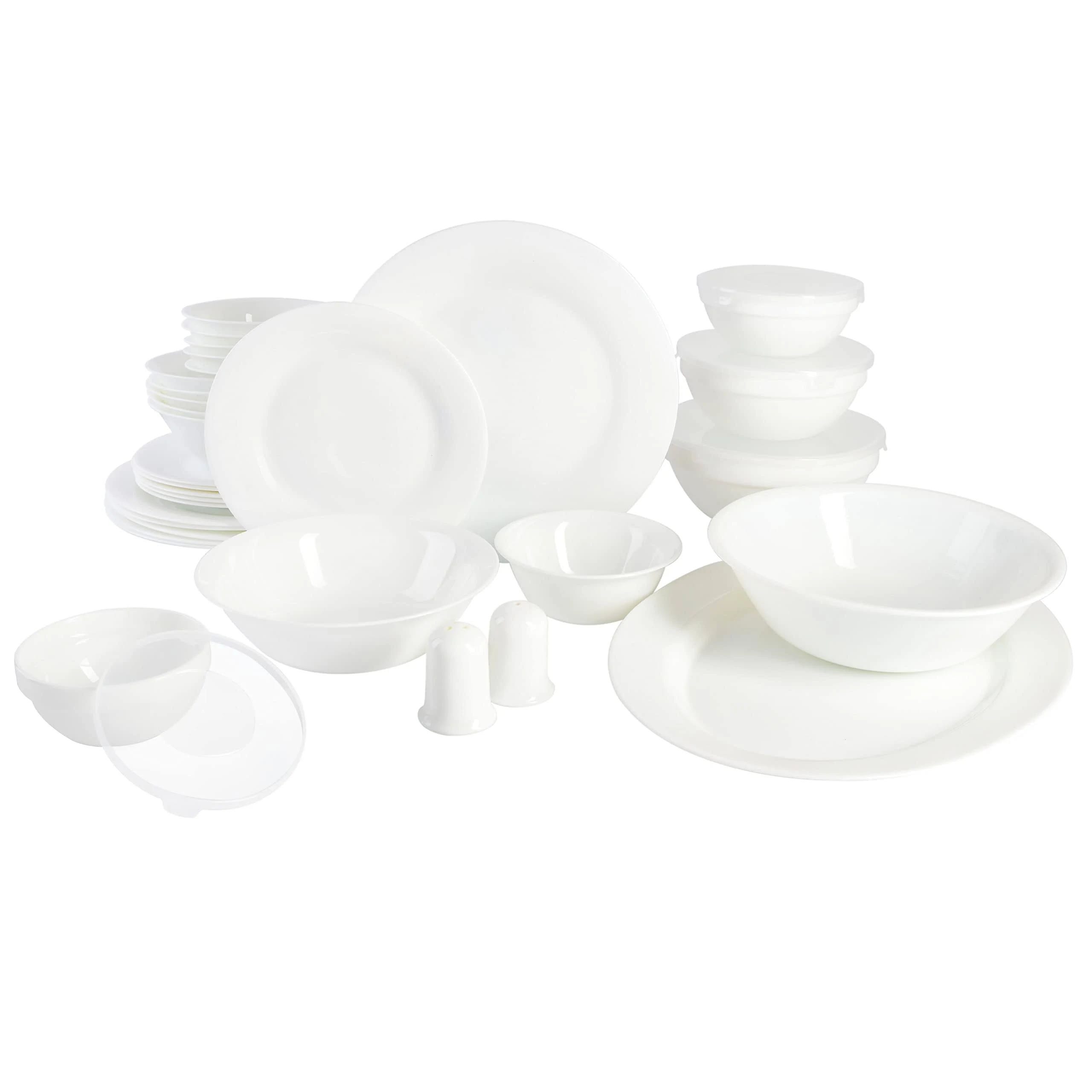 Sleek 36-Piece Tempered Opal Glass Dinnerware Set - Perfect for Everyday Living | Image