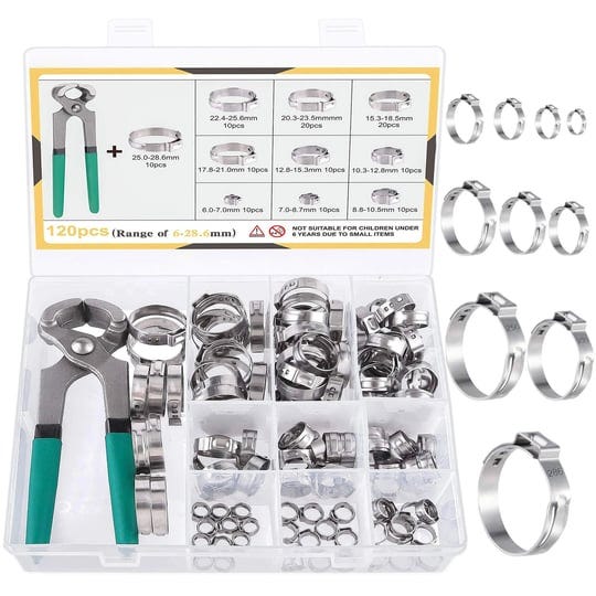 miahart-120pcs-stainless-steel-single-ear-hose-clamps-with-ear-clamp-pincer-10-sizes-304-stepless-cr-1