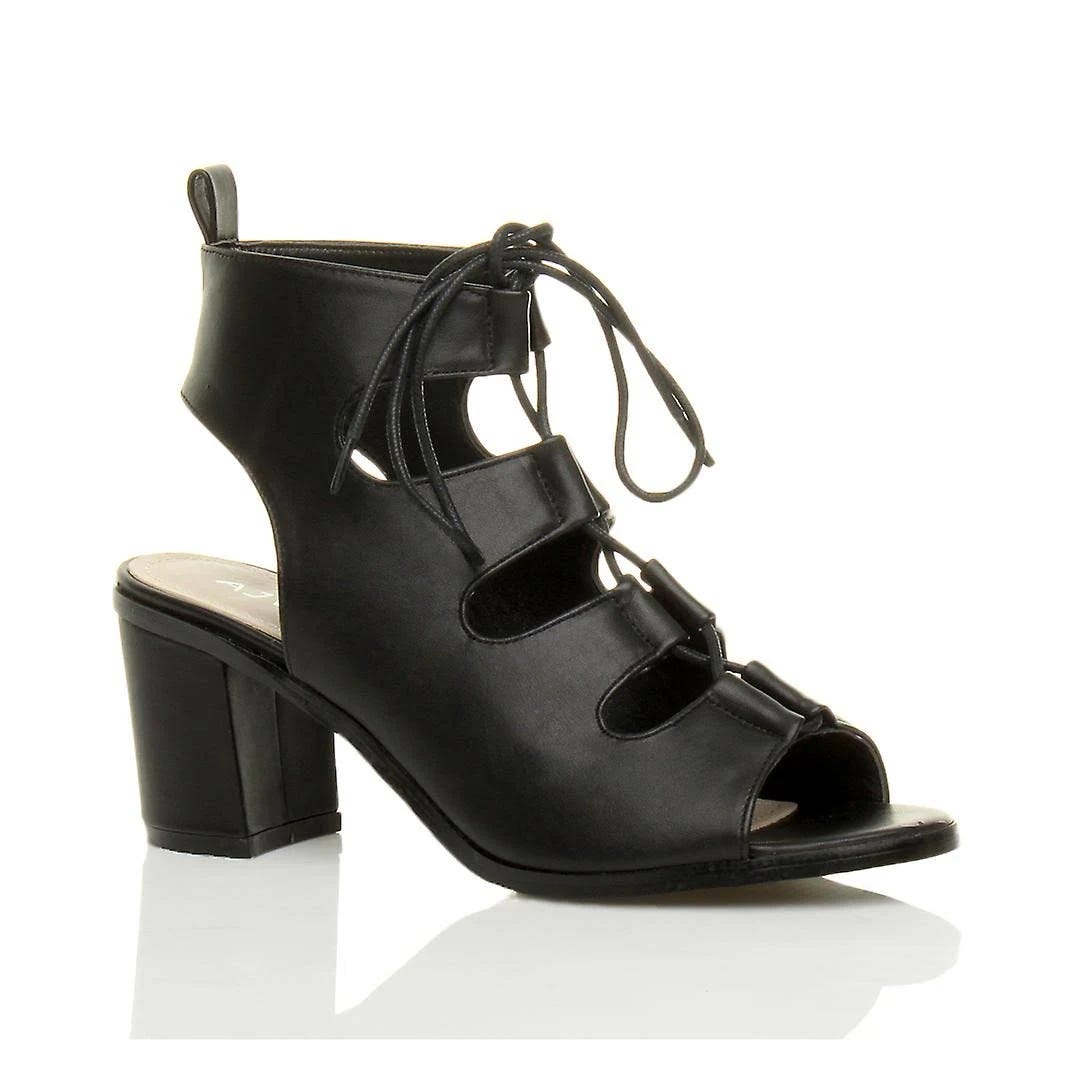 Mid Low Heel Cut Out Peep Toe Ankle Boots | Image