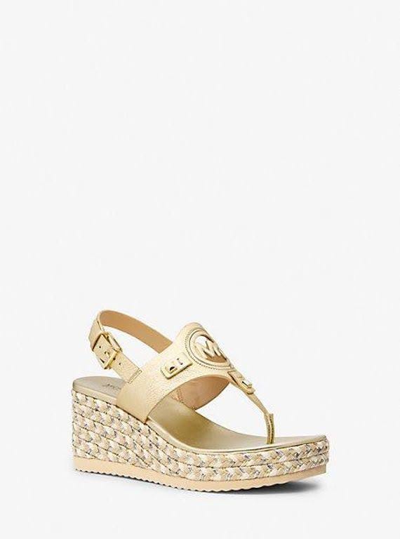 Gold Metallic Leather Wedge Sandal | Image