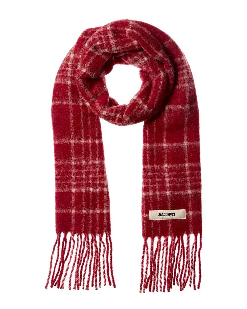 Jacquemus Designer Checked Mohair Scarf in Red | Image