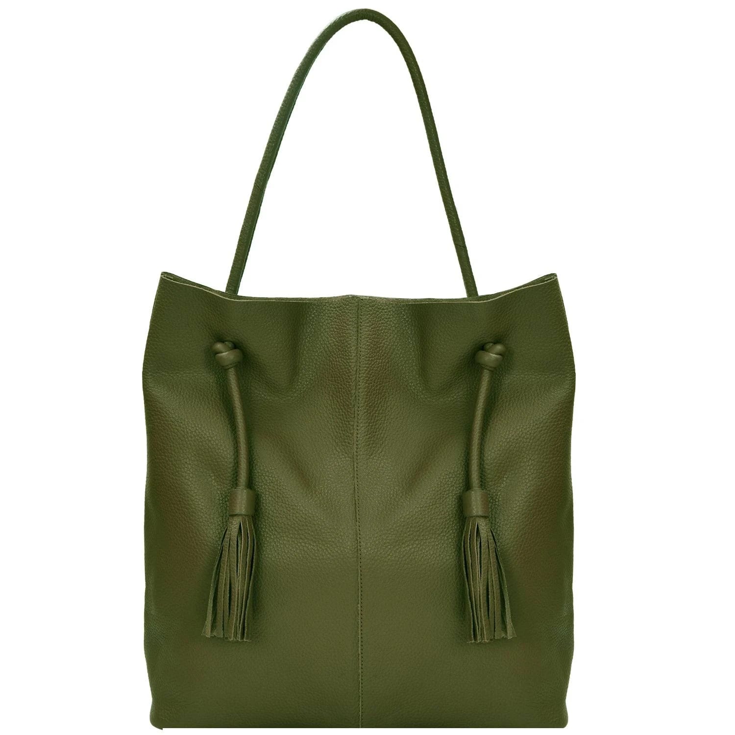 Olive Green Premium Leather Hobo Tote Bag | Image