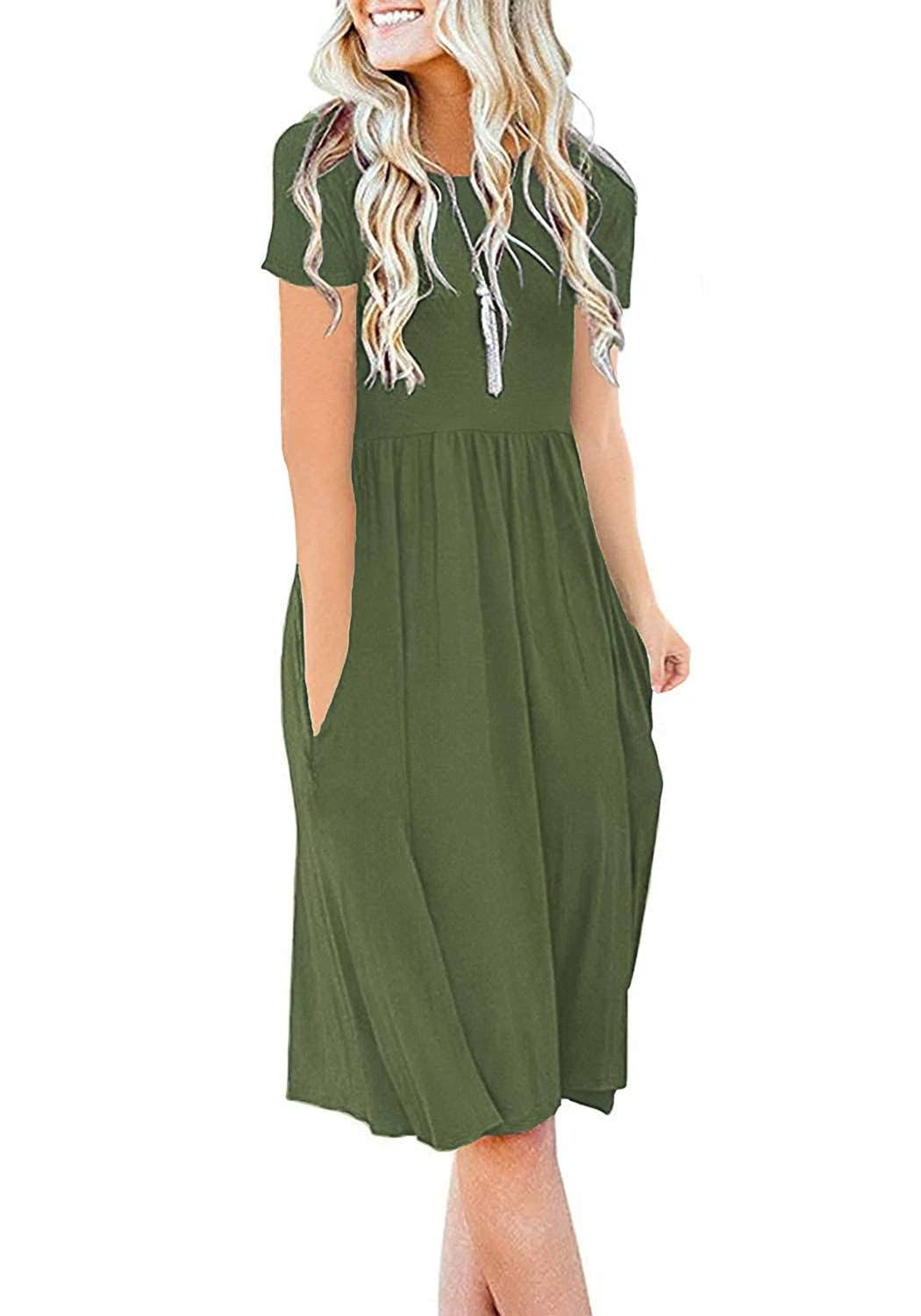 Chic Empire Waist Knee Length Dress in Army Green | Image