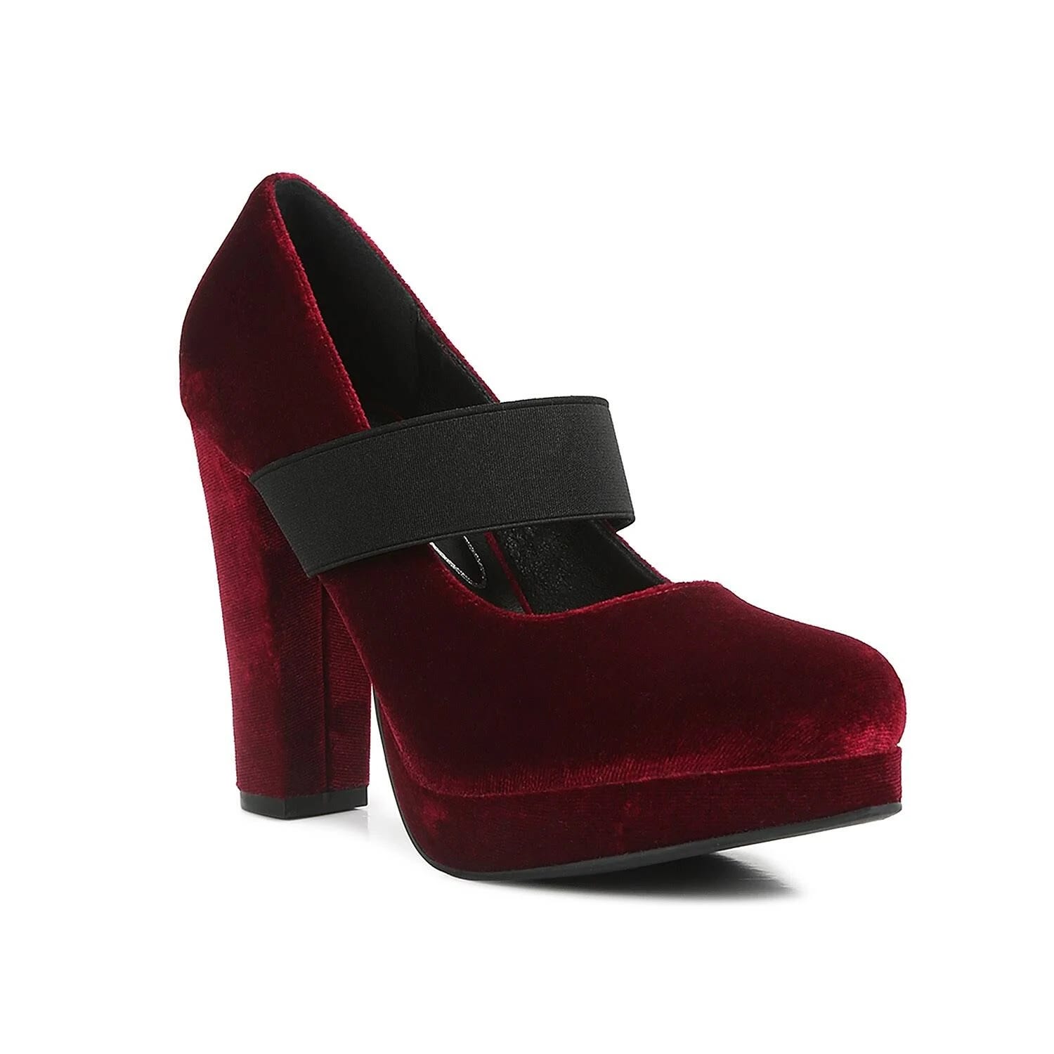 Velvet Burgundy High Block Heels | Image