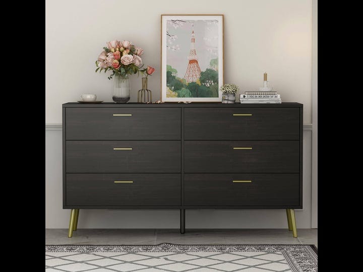 fufugaga-contemporary-6-drawer-double-dresser-with-gold-tone-pulls-black-finish-54-inch-wide-composi-1