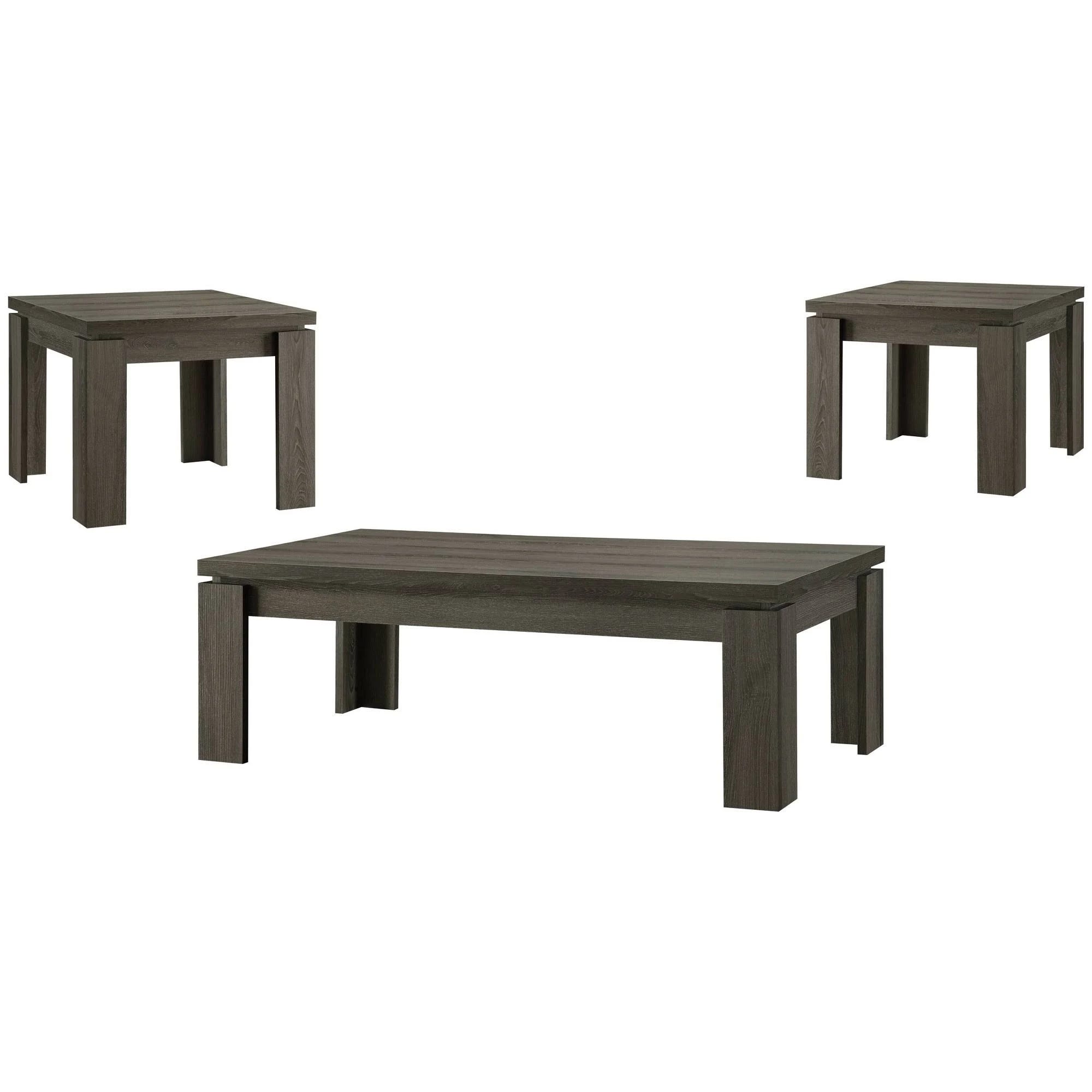 Weathered Gray 3PC Cain Wood Coffee Table Set, 3 Piece Gray Wood Table Set for Coaster | Image
