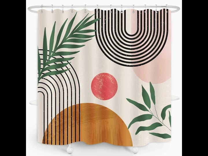 zxmbf-mid-century-abstract-boho-shower-curtain-arch-sun-rainbow-green-leaves-modern-minimalist-geome-1