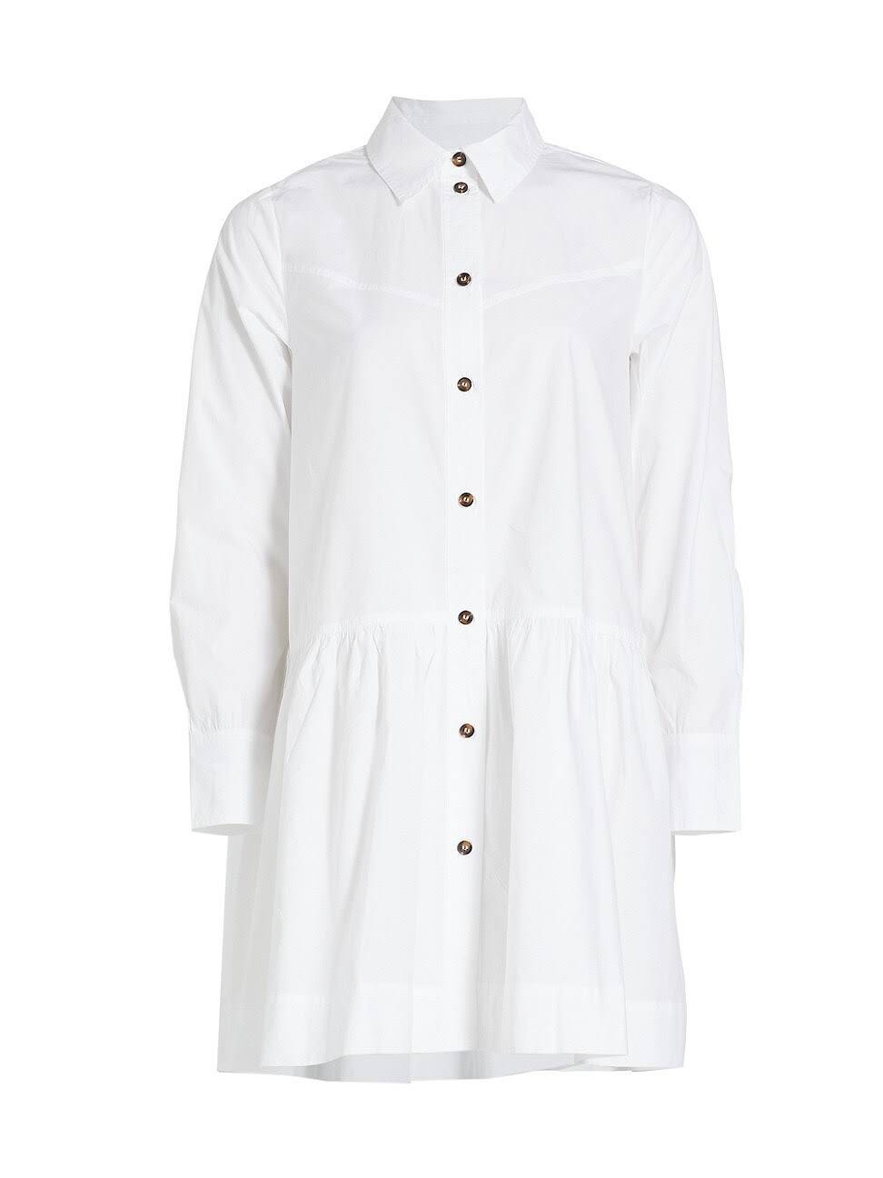 Bright White Organic Cotton Poplin Mini Shirt Dress by Ganni (Size 16) | Image