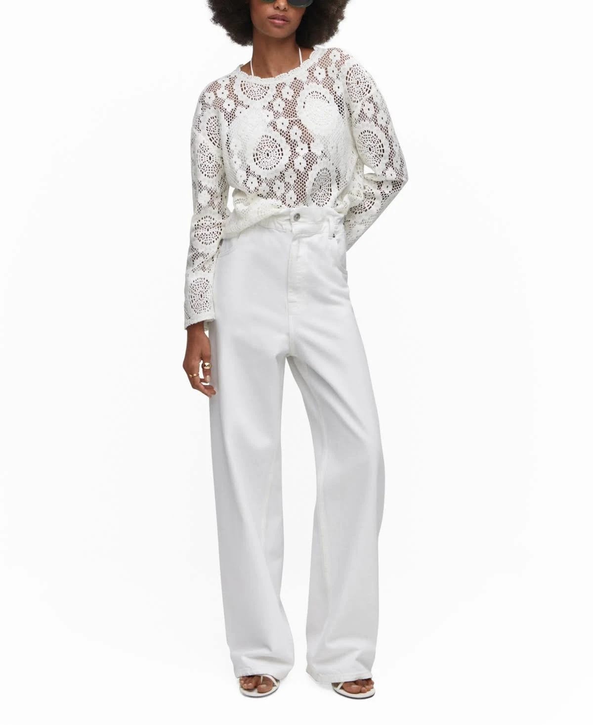 Affordable White Jeans with Elastic Waist and Wide Leg Cut | Image