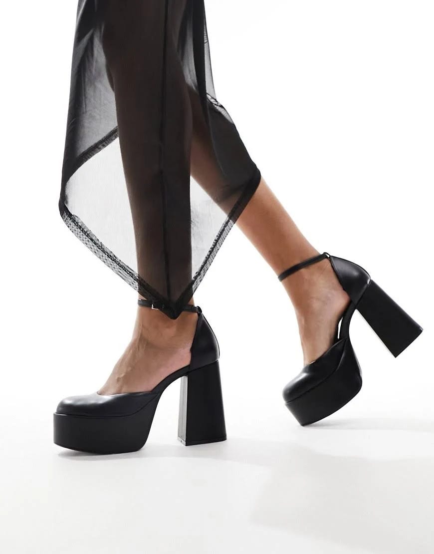Bershka Black Chunky Platform Heels: Faux Leather Sandals with Adjustable Straps | Image