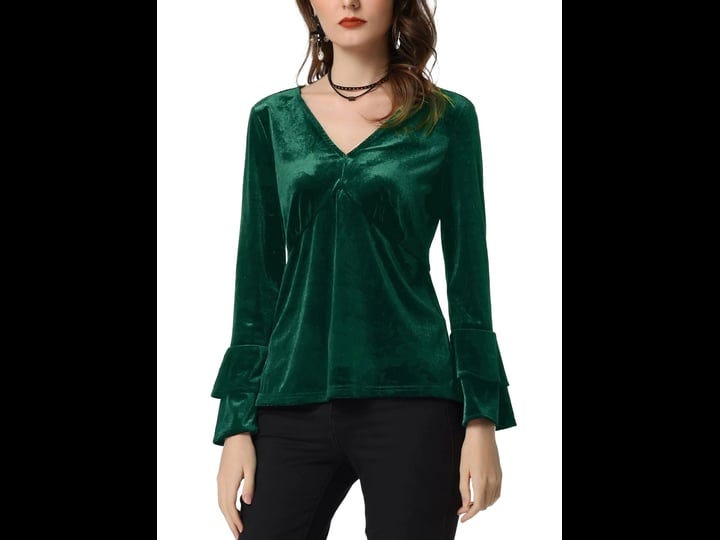 unique-bargains-womens-v-neck-velvet-blouse-flare-long-sleeve-casual-top-xs-dark-green-1