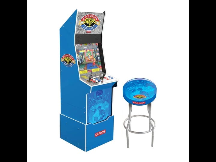 arcade1up-street-fighter-ii-big-blue-arcade-machine-with-riser-and-stool-bundle-1