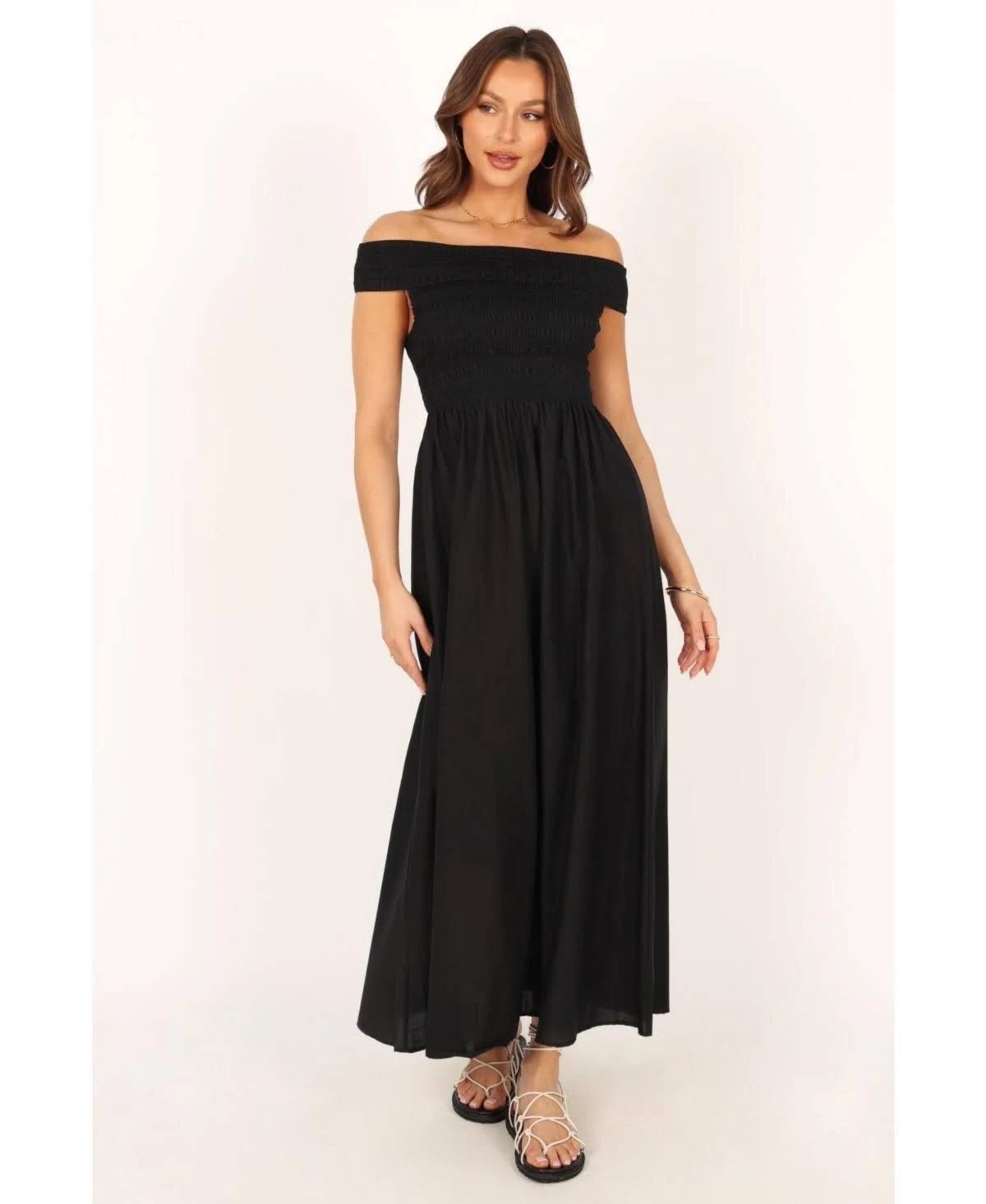 Black Off-Shoulder Maxi Dress by Petal & Pup Tessa - Chic and Comfortable | Image