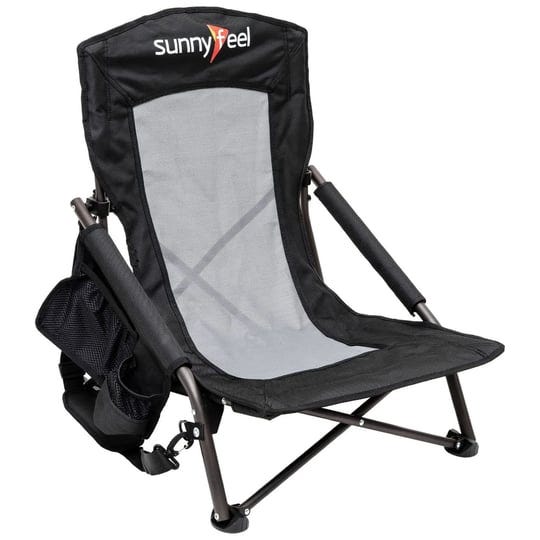 sunnyfeel-foldable-low-seat-beach-camping-chair-w-mesh-back-carry-bag-black-1