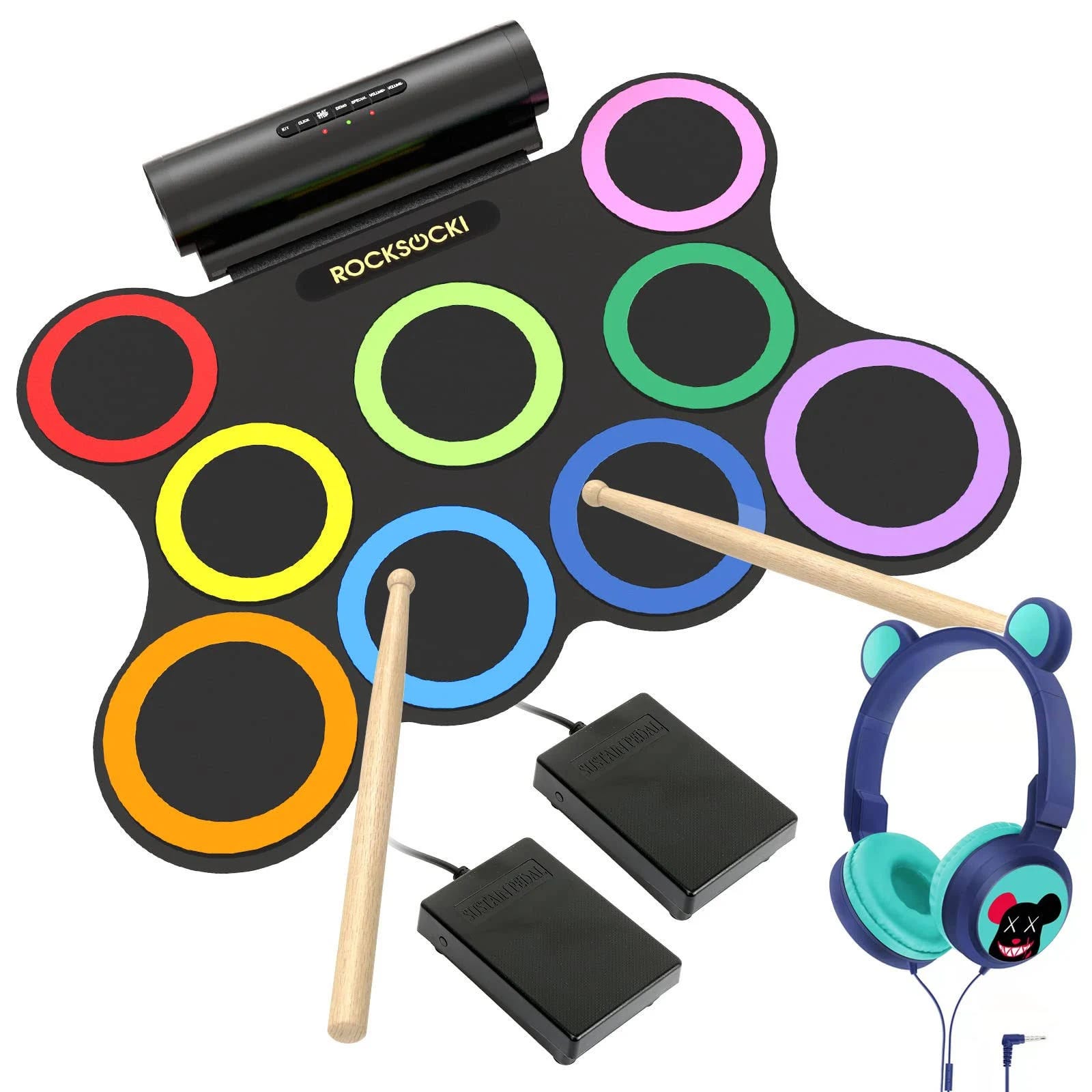 Rocksoki Portable Electric Drum Set with USB MIDI Connection | Image
