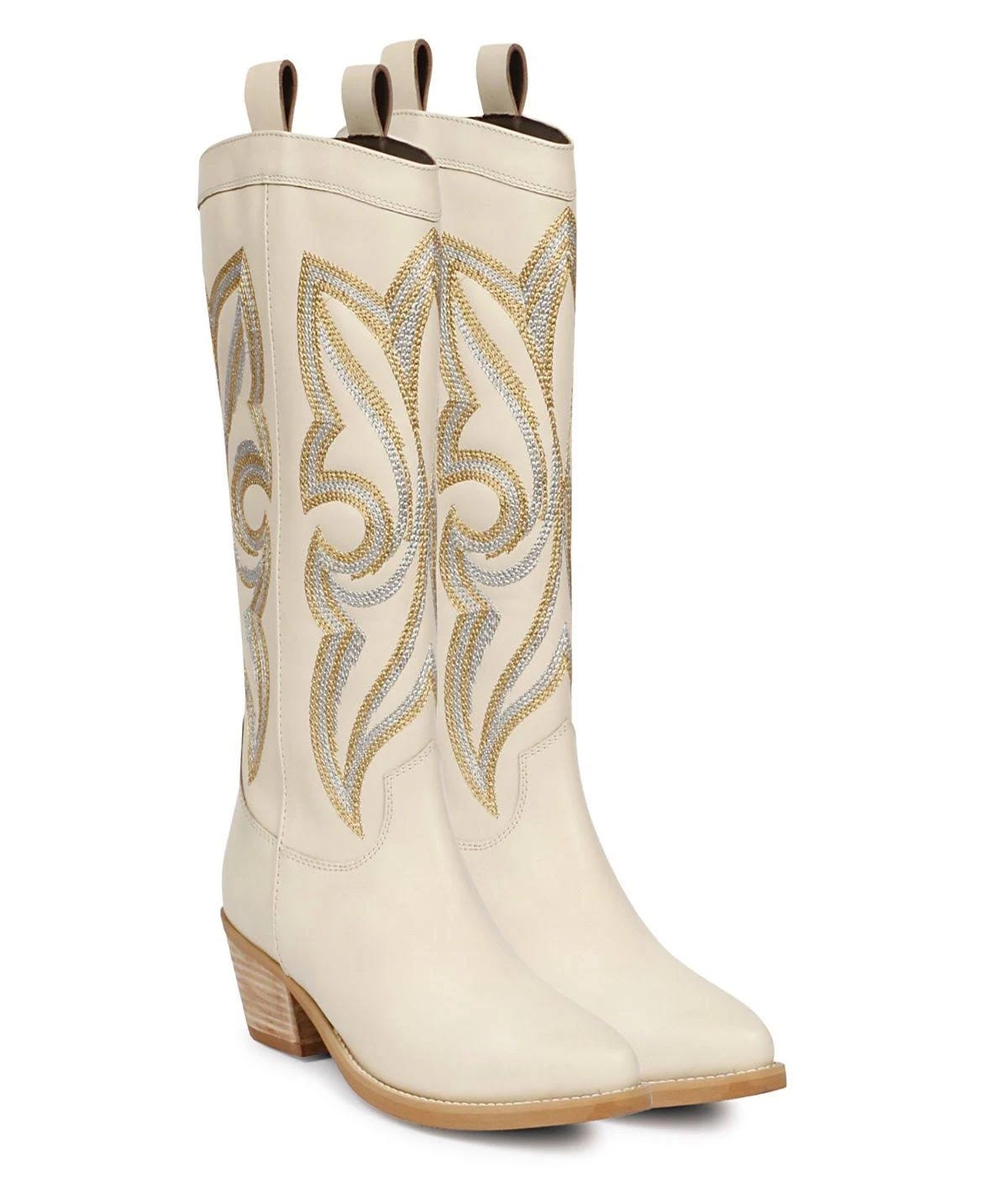 Non-toxic White Cowboy Boot with Square Toe & Leather Sole | Image