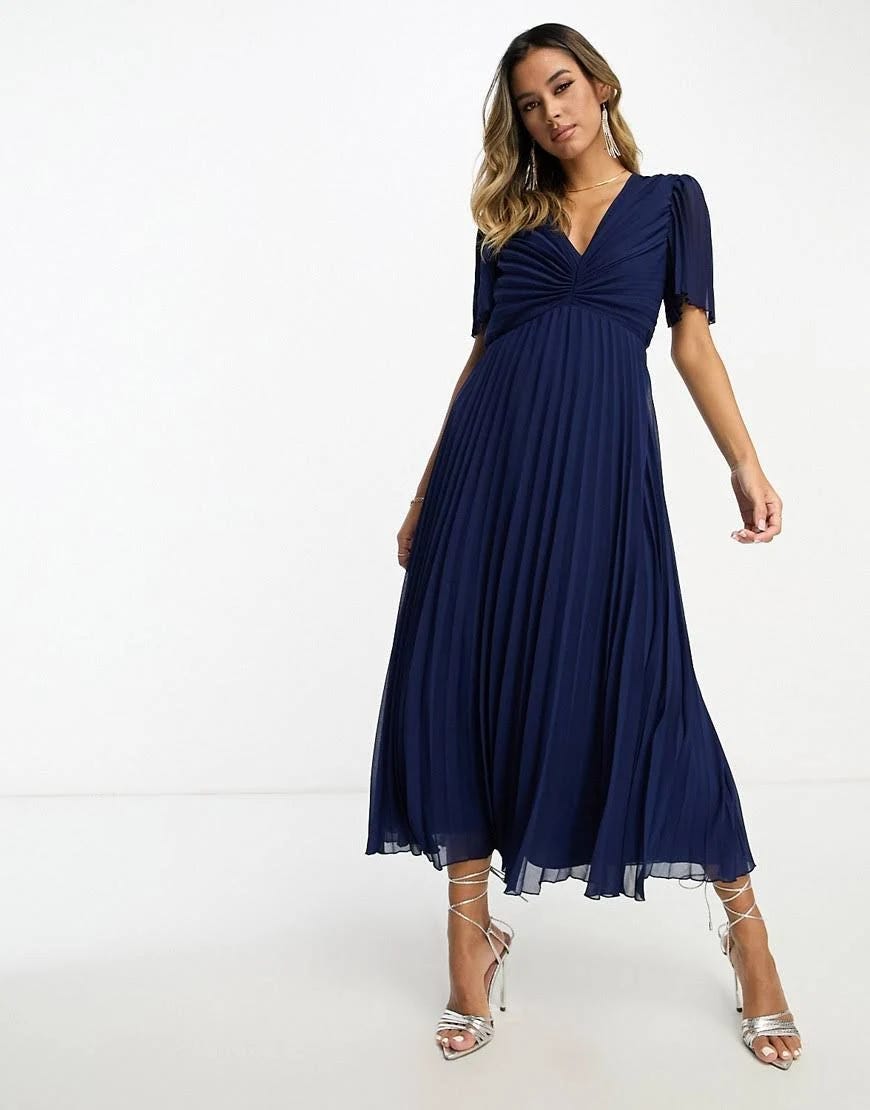 Flutter Sleeve Midi Dress with Pleats | Image