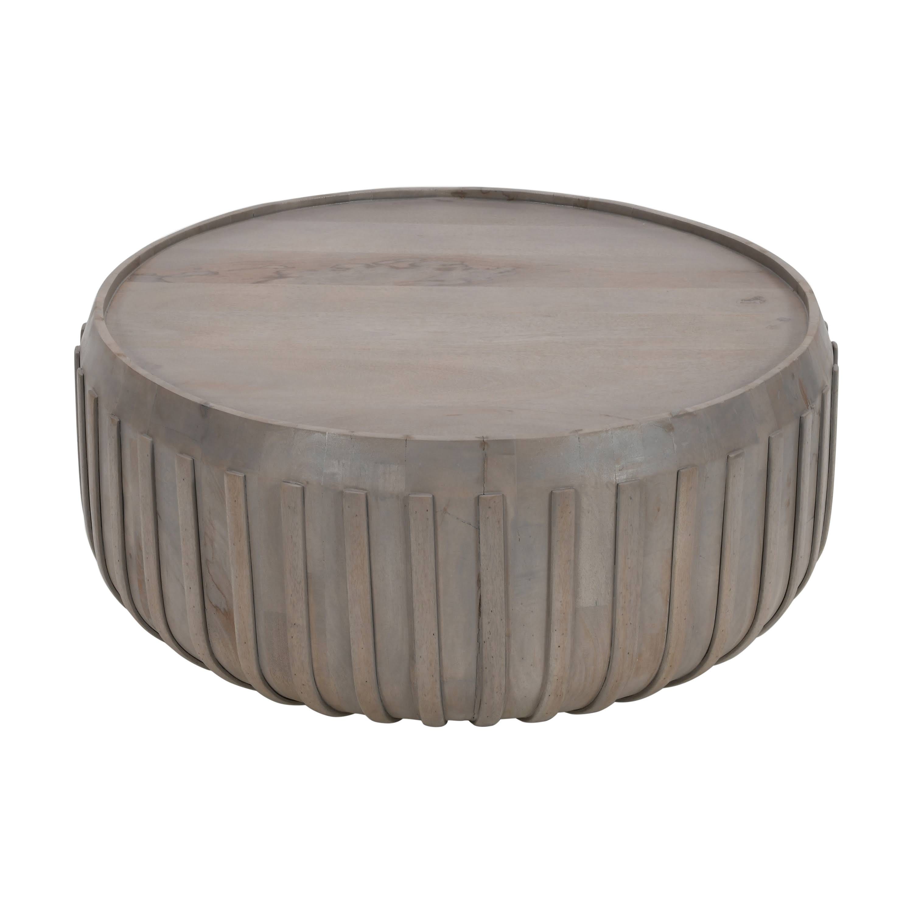 Birch Lane Vivenne Solid Wood Drum Coffee Table in Gray | Image