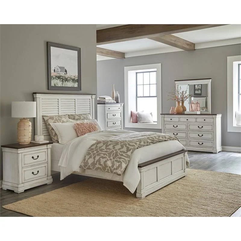 Modern Farmhouse Queen Bedroom Set (White and Dark Rum Finish) | Image