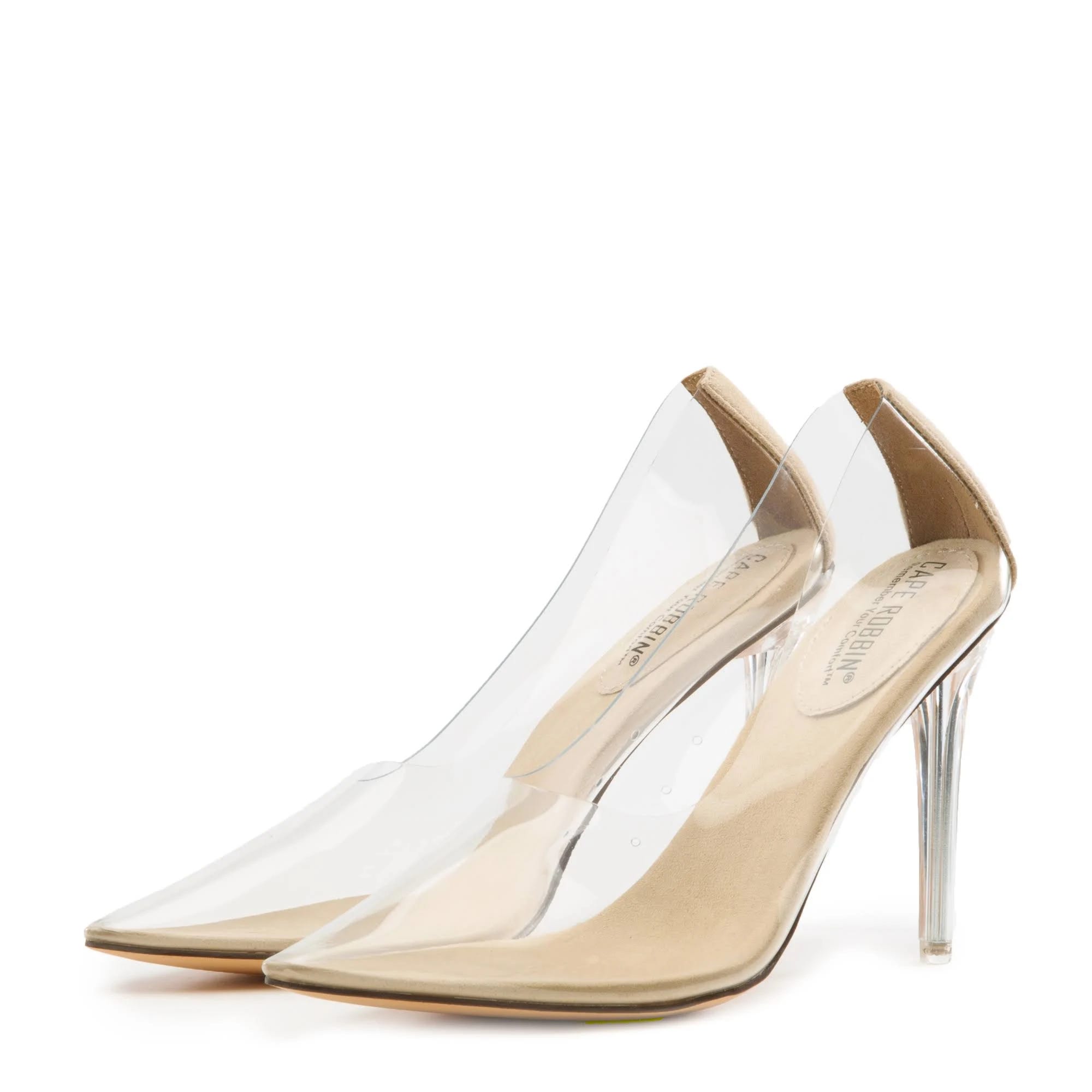Chic Nude Glass Doll Clear Heels with Pointy Toe | Image