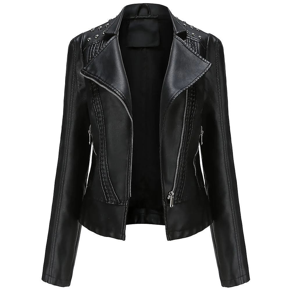 Snug Fit Studded Leather Jacket for Women | Image