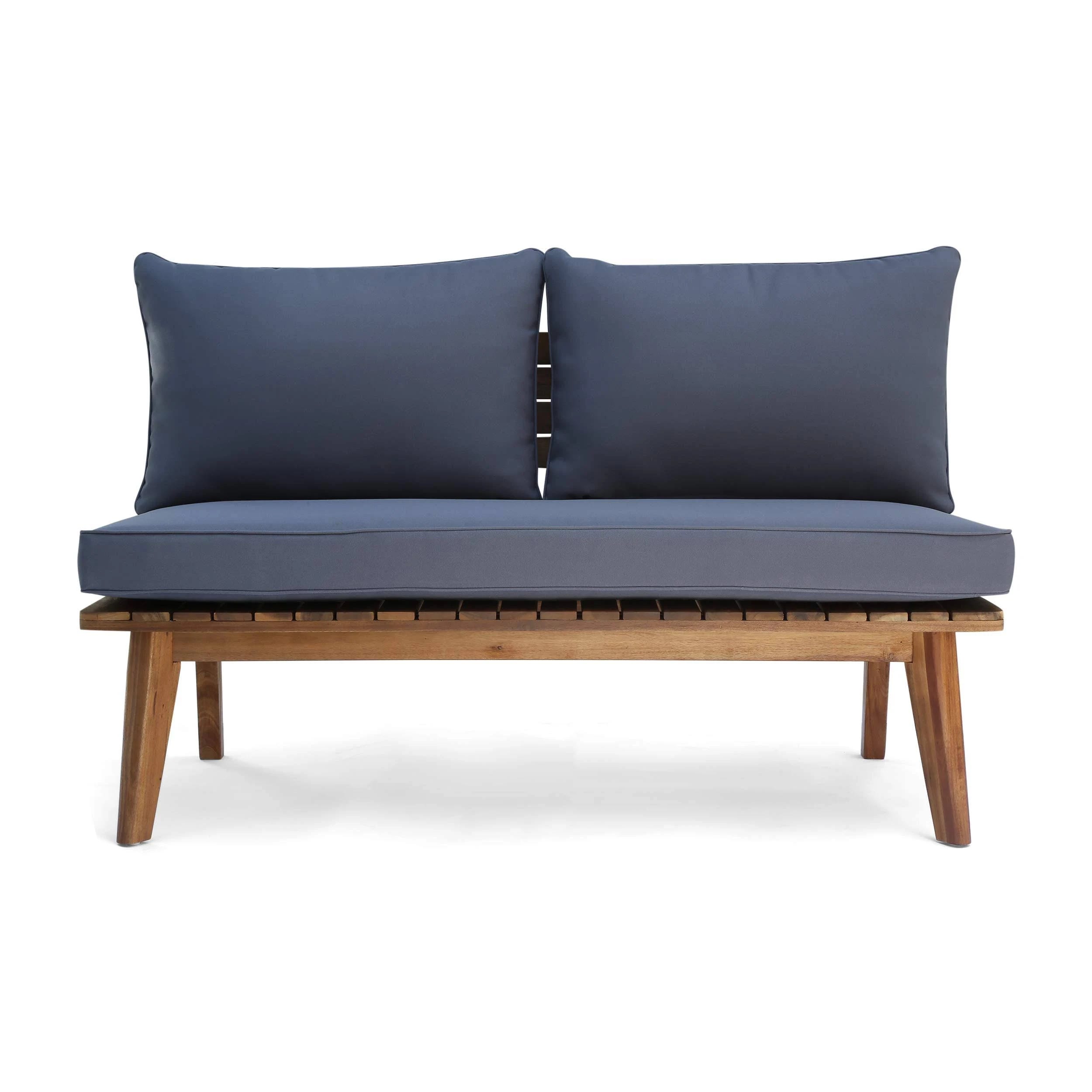 Mid-Century Acacia Wood Outdoor Loveseat with Teak Finish | Image