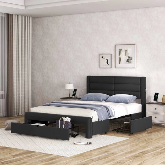 leather-upholstered-queen-size-bed-frame-with-drawers-storage-black-1