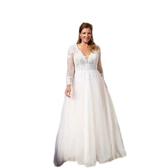 aliexpress-exquisite-wedding-dresses-plus-size-v-neck-long-sleeves-bride-gowns-lace-appliques-floor--1
