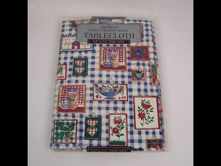 tablecloth-52-x-52-square-vinyl-flannel-back-blue-white-checked-with-bears-flowers-unopened-pkg-1