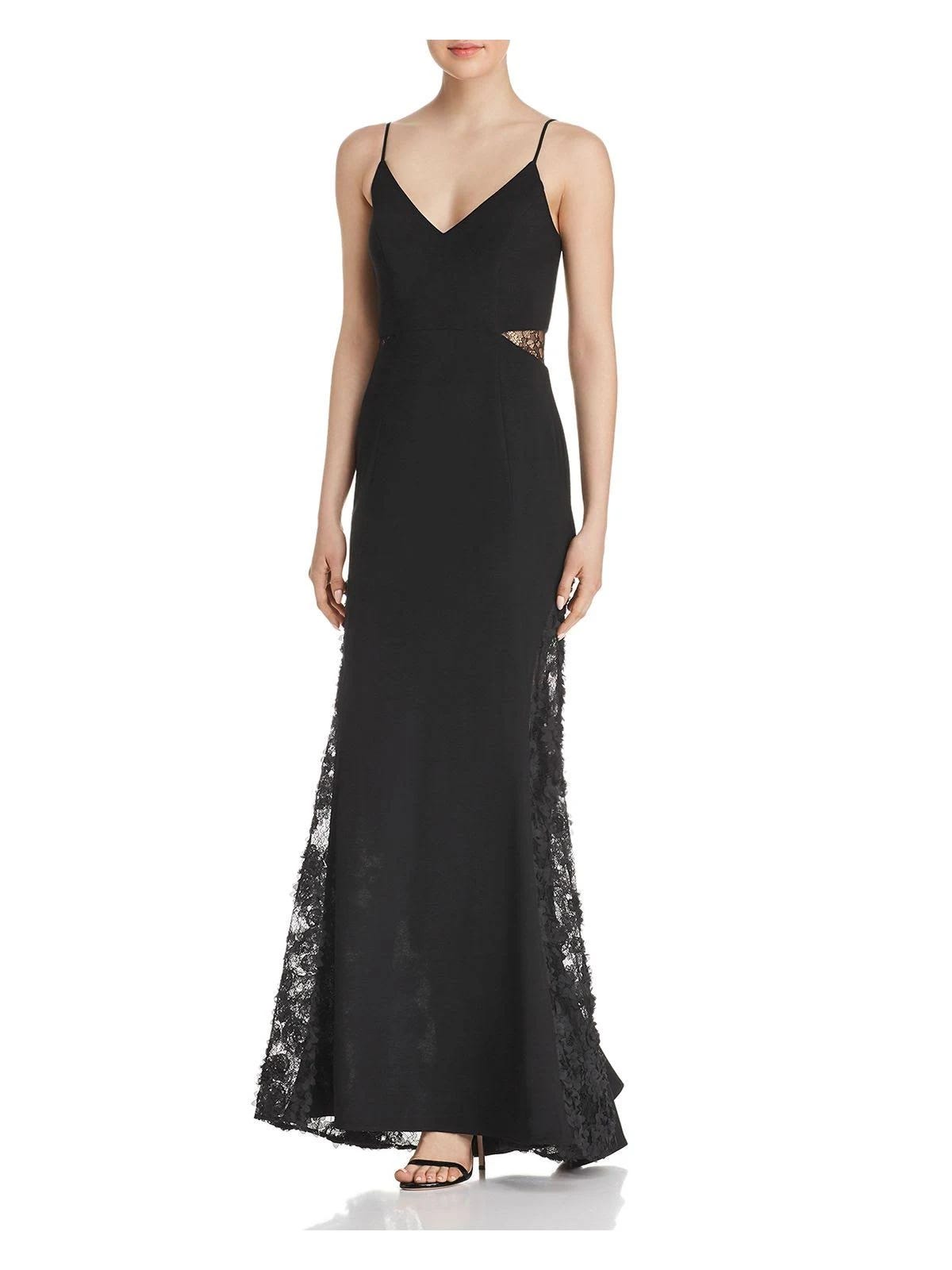 Stylish Black Spaghetti Strap Fit and Flare Evening Dress | Image