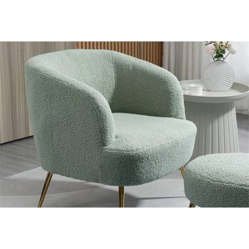 Devion Furniture Green Accent Armchair with Ottoman and Gold Leg - Pea Green | Image