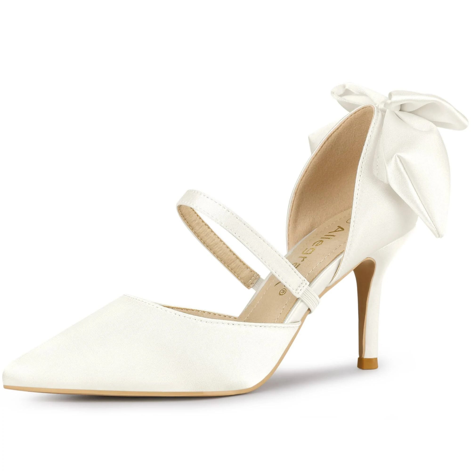 Stylish Satin Pointed Toe Bow Decor Heels for Parties | Image