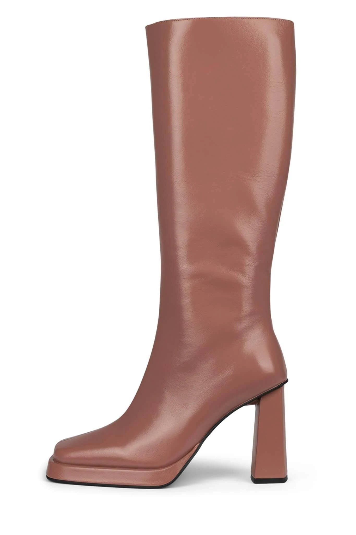 Fashionable Pink Leather Platform Knee-High Boots | Image