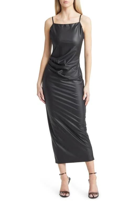 Edgy Faux Leather Midi Dress with Square Neckline | Image