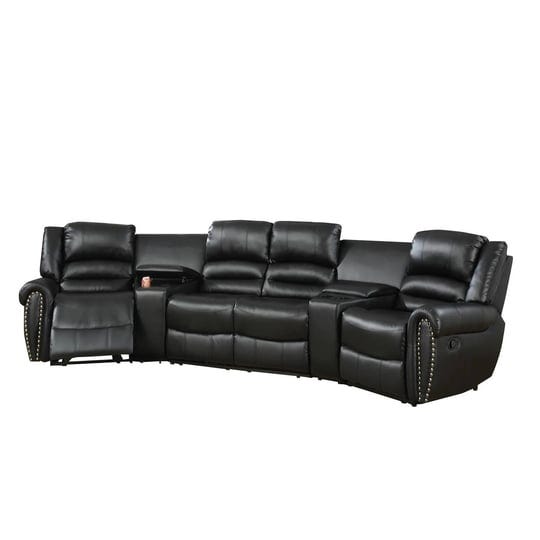 black-bonded-leather-motional-5-piece-home-theater-sectional-1