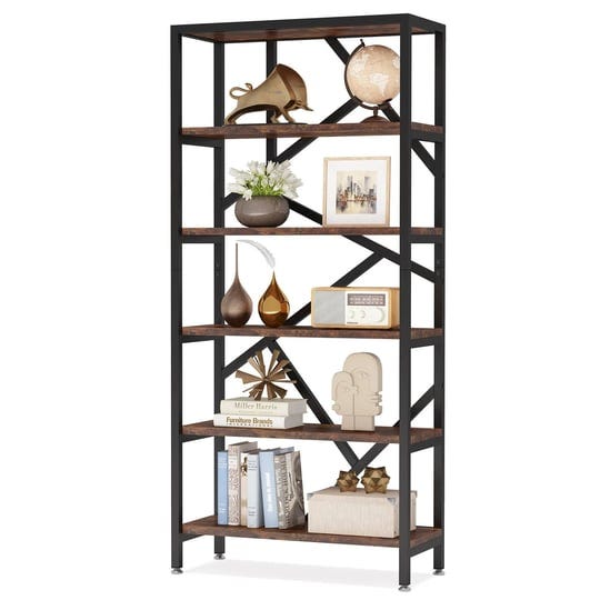 tribesigns-rustic-brown-and-black-metal-6-shelf-ladder-bookcase-11-81-in-w-x-31-5-in-h-x-70-87-in-d--1