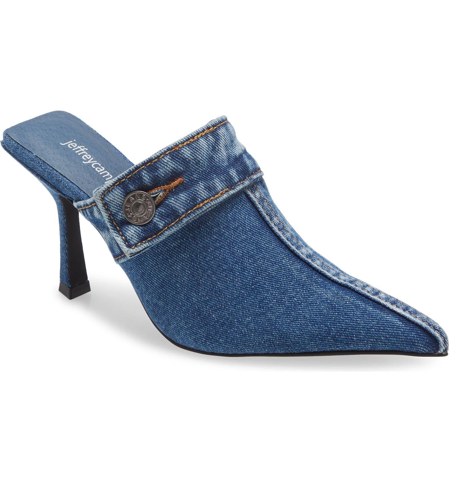 Not Imported Pointed Toe Mule with Blue Denim Heel - USA Made | Image