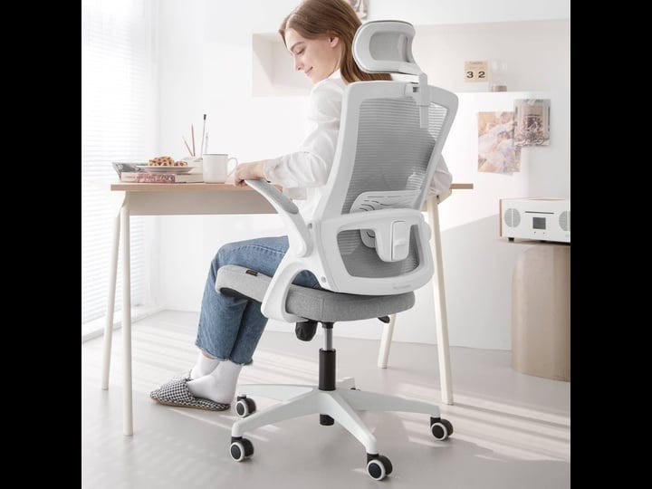neo-chair-ergonomic-high-back-office-chair-with-flip-up-arms-adjustable-headrest-beige-1