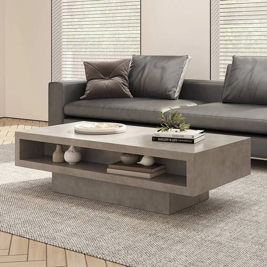japandi-rectangle-concrete-gray-coffee-table-with-2-drawers-open-storage-1