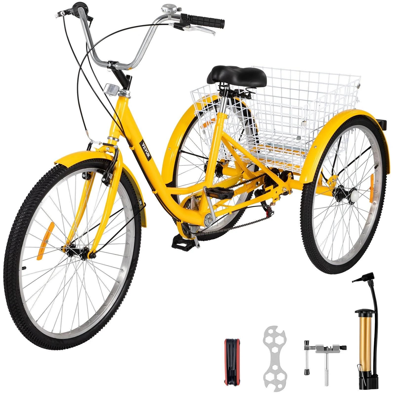 VEFOR Adult Cruiser Big Wheel Tricycle with Basket | Image