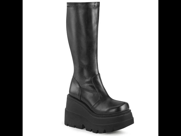 demonia-shaker-65-black-stretch-vegan-leather-knee-high-boots-1